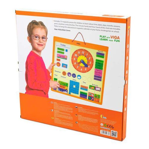 Магнитный календарь Viga Toys с часами на английском языке (50377) (2035421)