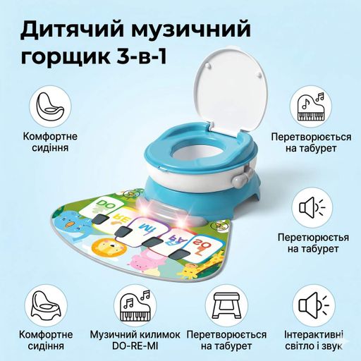Портативний складаний горщик для дітей із музикою / Дитячий горщик з килимком-піаніно X-648 (2038443)