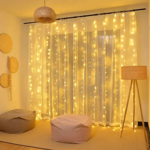 Новогодняя яркая USB гирлянда-штора на 200 LED 3х2 м и 10 нитей SFK-43 Теплый белый (2038507)