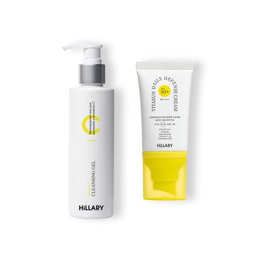 Гель для умывания с витамином С и солнцезащитный крем SPF 50+ Hillary для лица защита от солнца и очищение кожи. (652614) (2039516)