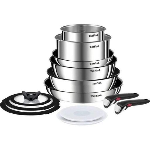 Комплект кухонного посуду Tefal Ingenio Emotion, 13 предметів, з нержавіючої сталі, скла, пластику та бакеліту, сріблястого кольор (638534) (2039780)