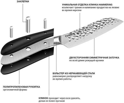 Ніж сантоку Hattori hammered з нержавіючої сталі Fissman 13х10 см kuh0007499 (2040559)