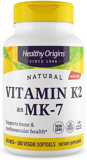 Вітамін K2 у формі MK7, Vitamin K2 as MK-7, 100 мкг, 180 м'яких вегетаріанських капс Healthy Origins vit0001578 (2043535)