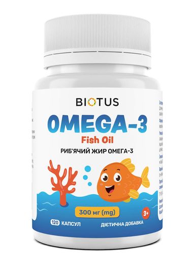 ОМЕГА-3 для дітей, OMEGA-3 for Kids, риб'ячий жир, 300 мг, 120 капсул Biotus vit0003367 (2043601)