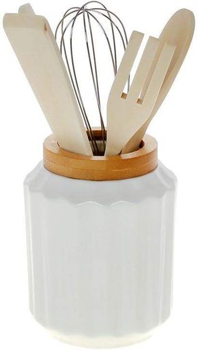 Набор кухонных аксессуаров Nouvelle Home Naturel, 5 предметов в фарфоровой подставке Bona 11х11х25 см kuh0007622 (2045063)