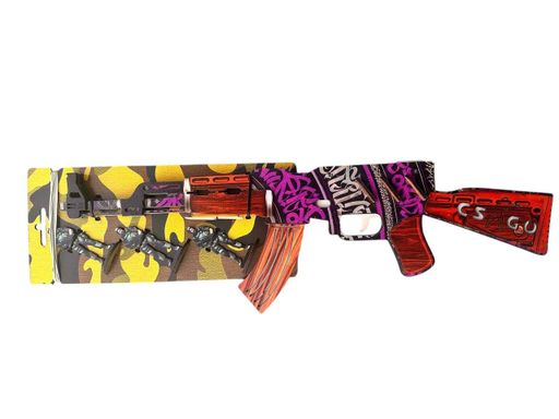 Дерев'яний Автомат-Гумкостріл AK -47 + 3 мішені із STANDOFF 2,CS GO  іграшкова зброя №1 (2046880)