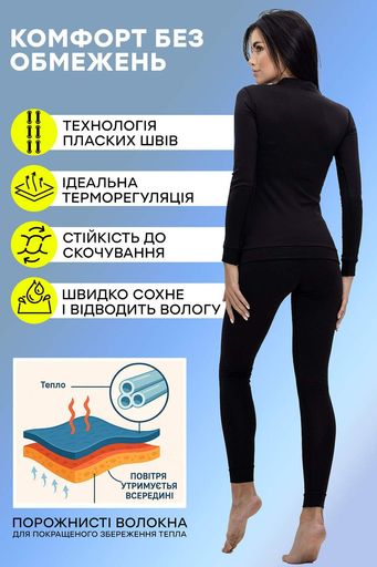 Женский комплект термобелья из термофибры на флисе TOTALFIT черный TWK5-DF10 M (2048411)