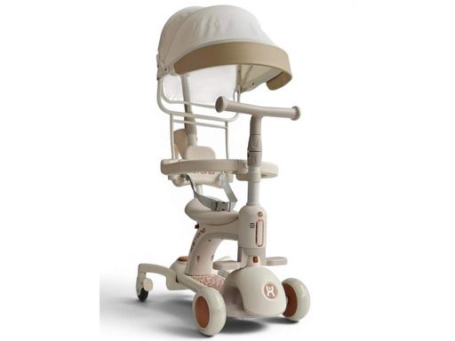 Детский самокат Xetong Wide,Коричневый, с сиденьем, родительской ручкой, бортиками и козырьком, музыкой и подсветкой, от 1 года (2050831)
