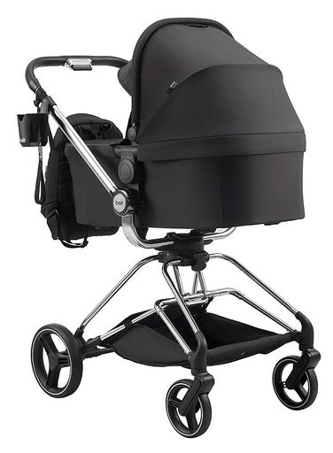 Коляска 2 в 1 Bair Moon Silver Edition черная поворотный механизм 360° регулируемая ручка с накидкой на ноги и дождевиком (2051596)