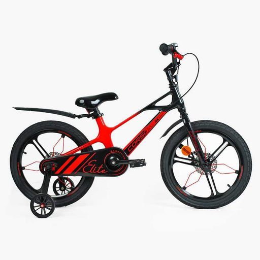Детский велосипед 18" CORSO ELITE магниевая рама дополнительные колёса для детей 5-7 лет красный (2051644)