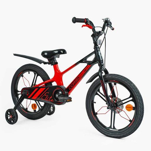Детский велосипед 18" CORSO ELITE магниевая рама дополнительные колёса для детей 5-7 лет красный (2051644)