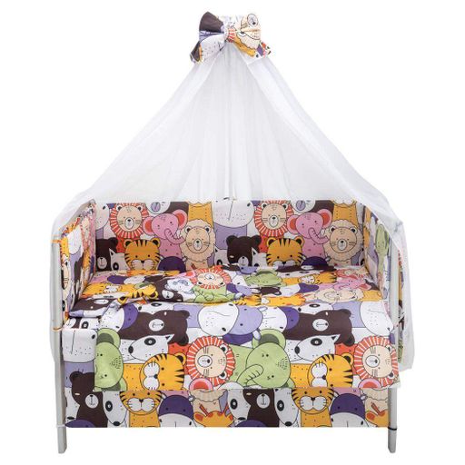Детское постельное белье Babyroom Gold белое с большими зверями 120x60 см комплект с бортами балдахином (2054295)