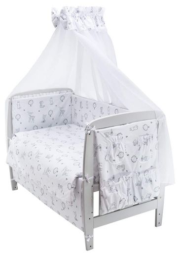 Дитяча постіль Babyroom Gold комплект 8 предметів бавовна з бортиками та балдахіном для ліжечка 120х60 см зайчик ведмедик лисичка (2054298)