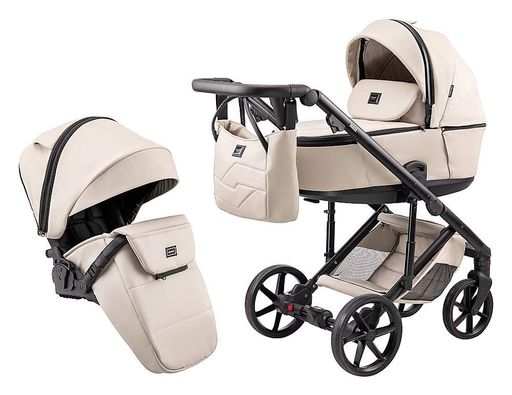 Коляска 2 в 1 Adamex Dolce Eco SA-7 латте с плоским складыванием и системой амортизации для комфортных прогулок. (2055450)