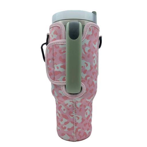 Чохол-сумка для термокружки Stanley Quencher 1,18 л з ремінцем, захисний кейс для кухля, рожевий леопард KT7001316 (2056184)