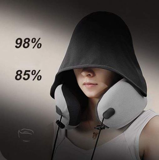 Ергономічна дорожня подушка для шиї U-Shape з капюшоном + круглий контейнер, сіра KT7006283 (2056638)