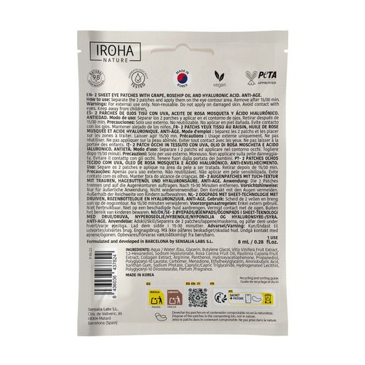 Антивікові патчі для шкіри навколо очей Iroha Nature Grape + Rose Hip Oil Anti-Age Eye Contour Patches з виноградом та олією шипшини, 2 шт