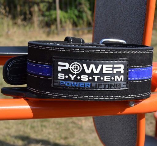Пояс для пауерліфтингу Power System PS-3800  PowerLifting шкіряний Black/Blue Line XXL (2060098)
