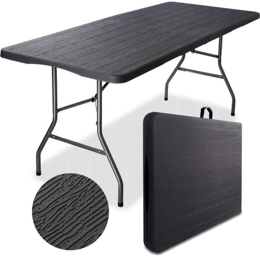 Складной садовый стол-чемодан 180 см HDPE имитация доски Черный (42400480) (2060605)