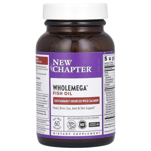 Жир аляскинского лосося, Wholemega Fish Oil, 60 гелевых капсул New Chapter vit0001897 (2063669)