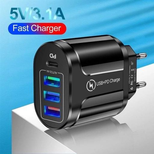 Зарядний пристрій Mirrow 3 USB Type-C Super Charge/Quick Charge 3.0 5V/2.4A Black (АС050557) (2073065)