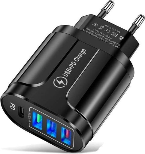 Зарядний пристрій Mirrow 3 USB Type-C Super Charge/Quick Charge 3.0 5V/2.4A Black (АС050557) (2073065)