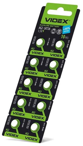 Батарейка AG2 LR726 Alkaline 10шт D7.9mm-H2.6mm Videx (2075429)