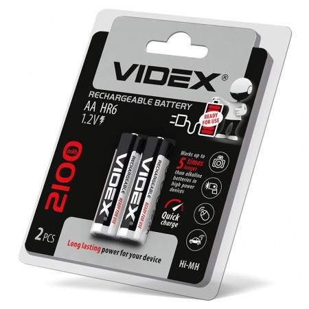 Акумулятор нікель-метал-гідридний HR6/AA 2100mAh double blister/2pcs Videx (2075451)