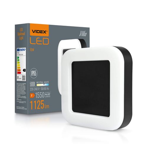 Светодиодный светильник VIDEX VLE-BHFS-155B 15W 5000K черный влагозащищенный квадратный для освещения помещений (2075558)