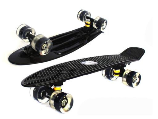 Скейт Пенни Борд со светящимися колёсами. Penny Board Maraton с декой 55 см. Черный (2075901)