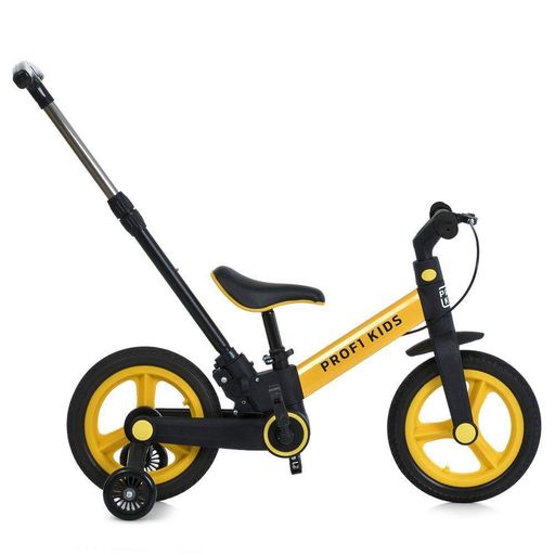 Детский велосипед-трансформер MB 1021-4 2в1 PROF1 KIDS 12" со съёмными колёсами, черно-желтый (2075946)