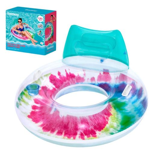 Надувний круг Bestway 43637 Tie-Dye з підголівником і ручками, 118×117 см (2076562)