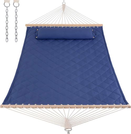 Стойка для гамака 50х50 + Гамак с планкой SOFT синий XXL 200×140 двухместный WCG (2077034)