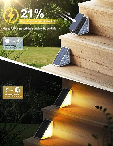 Вуличний світильник для сходів на сонячній батареї 13 LED / Кутовий світильник на сходи теплий білий / Сонячні декоративні світильники комплект з 6 штук Isitmatik (2077364)