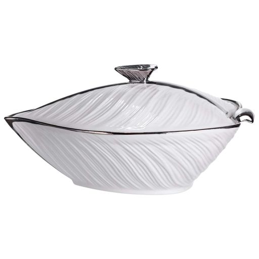 Супниця 800 (мл) порцелянова 26×18×14 (см) з кришкою Білий з сріблом XL-4074AS Yiwu (2079101)