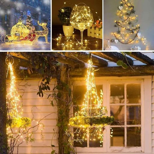 Гірлянда роса на батарейках та від USB, 10м, 100Led, Xmas, Тепле світло (2080986)