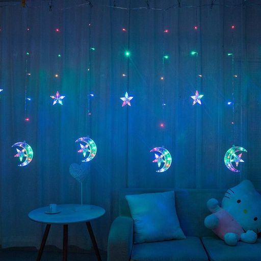 Гірлянда Штора від мережі 2,5х0,6 м, 138 LED, Різнокольоровий, Зірки та Місяць AD-50551 (2081074)