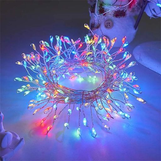 Гірлянда Роса феєрверк, від мережі, 100м, 2000LED, пульт, сріблястий провід, Різнокольорова (2081084)