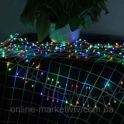 Гірлянда Роса феєрверк, від мережі, 100м, 2000LED, пульт, сріблястий провід, Різнокольорова (2081084)