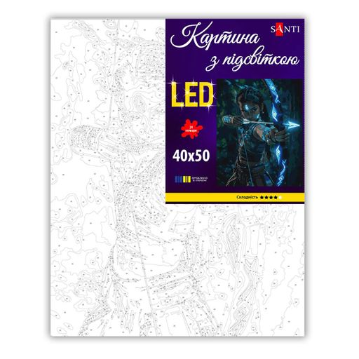 Картина за номерами Santi Шипи та троянди Містична лучниця 40x50 см LED Різнокольоровий (956665) (2083627)