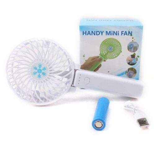 Вентилятор ручний міні акумуляторний з ручкою USB діаметр 10см Handy Mini Fan білий (2084990)