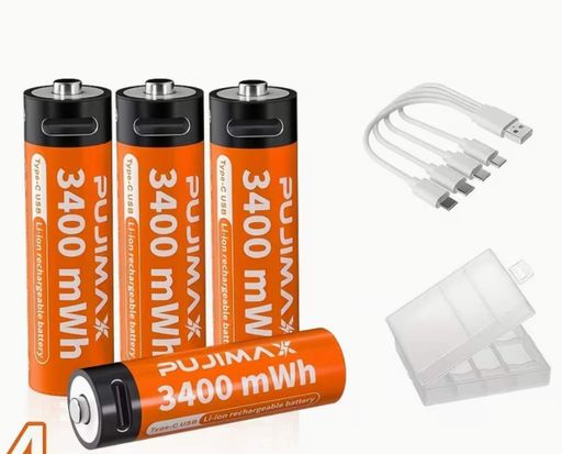 Акумулятори типу «AA» з роз'ємом USB Type-C, 3400 мВт·год, 1,5 В, акумуляторні батарейки з роз'ємом для заряджання: для іграшок, пультів, фотоапаратів, мишок, ліхтариків, Pujimax, комплект із 8 шт (2085019)