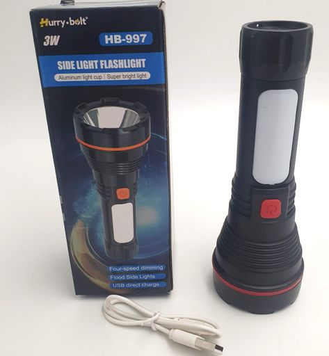 Фонарик аккумуляторный светодиодный LED 3W и боковая лампа светильник USB фонарь Hurry Bolt HB-997 (2085067)