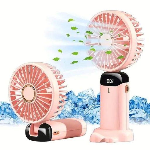 Ручной портативный вентилятор Led Digital Display Fan аккумуляторный USB с LED дисплеем, складной с подставкой, розовый (2085283)