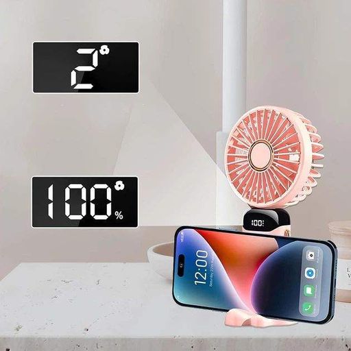 Ручной портативный вентилятор Led Digital Display Fan аккумуляторный USB с LED дисплеем, складной с подставкой, розовый (2085283)