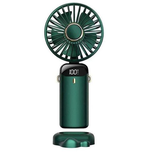 Ручной портативный вентилятор Led Digital Display Fan аккумуляторный USB с LED дисплеем, складной с подставкой, зеленый (2085285)