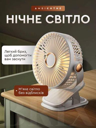 Многофункциональный портативный вентилятор с прищепкой, LED ночником, зарядкой Type-C и 5 скоростями, белый (2085287)