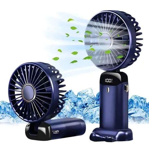 Ручной портативный вентилятор Led Digital Display Fan аккумуляторный USB с LED дисплеем, складной с подставкой, синий (2085293)