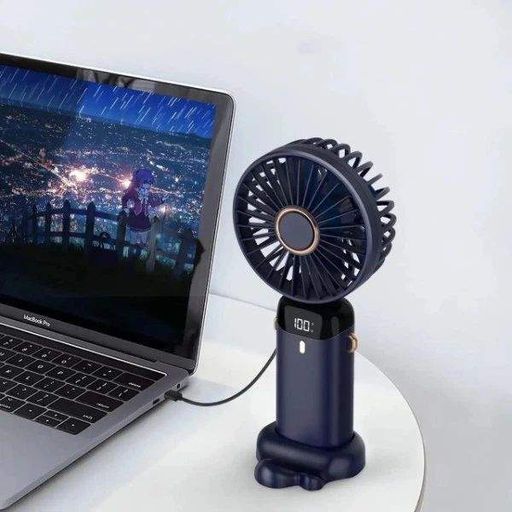 Ручной портативный вентилятор Led Digital Display Fan аккумуляторный USB с LED дисплеем, складной с подставкой, синий (2085293)