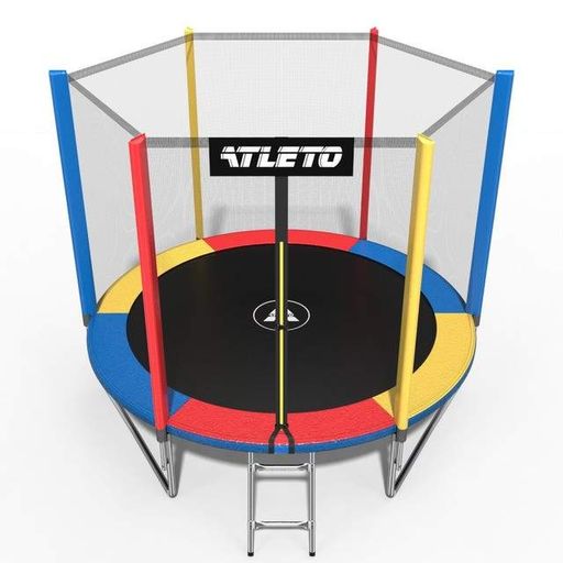 Батут Atleto 183 см с сеткой и лестницей multikolor + подарок м'ячик (2085669)